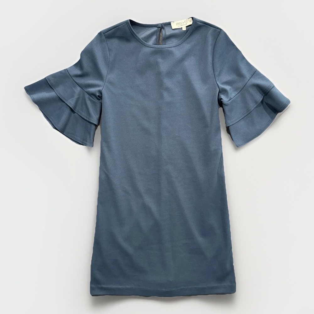 Brass & Roe Midi Dress Women's Small Turquoise Ruffle Sleeves‎ Party Minimalist